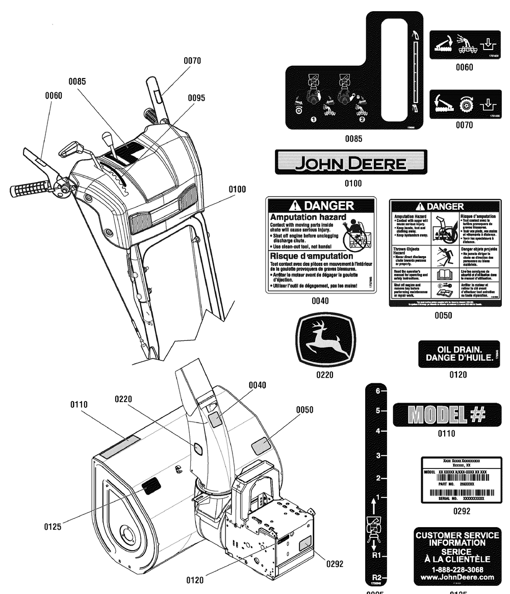 Decal Group Diagram and Parts List for 1695808-LP25938-1028E 2010 Briggs and Stratton Snow Blower